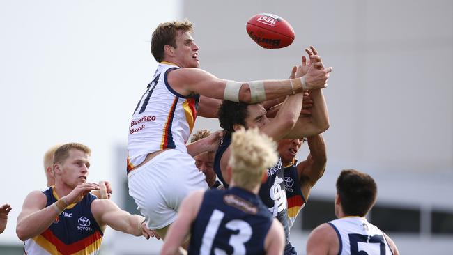 Patrick Wilson flies over the pack for the Crows against South Adelaide. Picture Deb Curtis