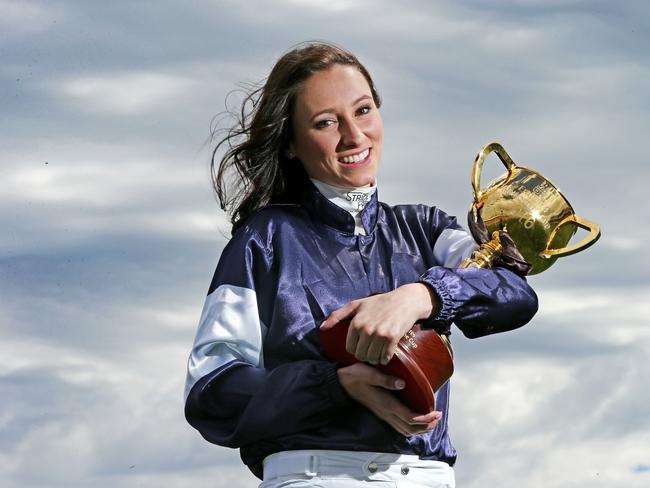 Katelyn Mallyon and the Melbourne Cup. Picture: Colleen Petch