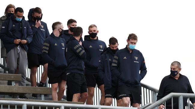 Hawthorn president Jeff Kennett leads the players down to Clarkson’s press conference. Picture: Michael Klein