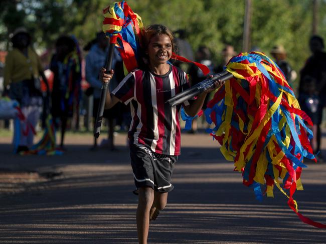 BARUNGA, AUSTRALIA. NewsWire Photos. JUNE 7, 2025. The Arnhem Crows fan Chantay Raggatt before her team meets the Katherine Camels to  kick off the womens Footy program at the 2025 Barunga Festival of music, sport art and Culture as the small indigenous community opens its self up to thousands of visitors. Picture Glenn CampbellPicture: NewsWire/ Glenn Campbell