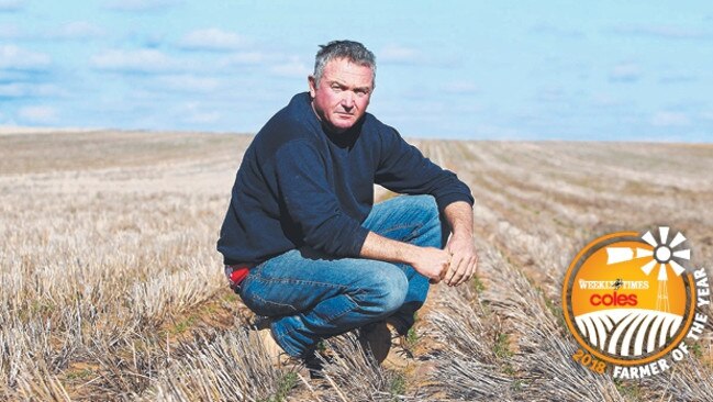 Growing optimism: Andrew Willsmore in a direct-drilled crop on his farm at Underbool in Victoria’s Mallee region. Picture: Dale Webster