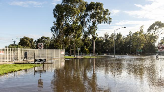 A general view of a flooded street on January 09, 2024 in Rochester, Australia. (Photo by Diego Fedele/Getty Images)