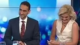 Waleed Aly and Sarah Harris after the joke was made. Picture: The Project/ Channel 10