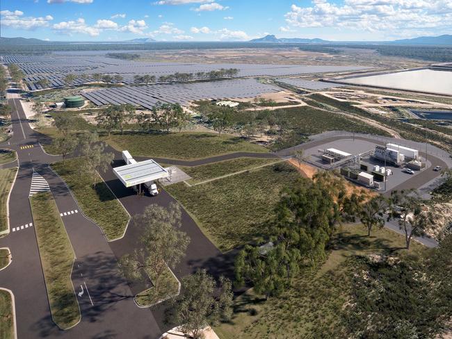 The green hydrogen refuelling station at SunHQ's Hydrogen Hub at the Sun Metals Green Industrial Precinct in Townsville. Sun Metals already offset about 30 per cent of its energy needs with the rows upon rows of solar panels at the site near Townsville City.