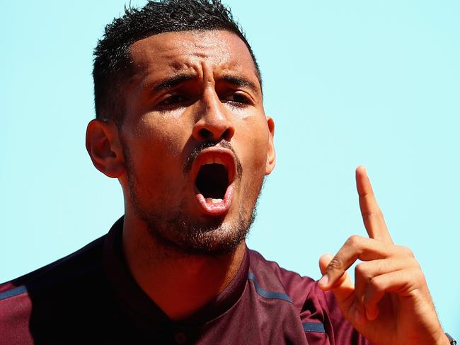 MADRID, SPAIN - MAY 03: Nick Kyrgios of Australia shows his emotions against Guido Pella of Argentina in their first round match during day four of the Mutua Madrid Open tennis tournament at the Caja Magica on May 03, 2016 in Madrid,Spain. (Photo by Clive Brunskill/Getty Images)