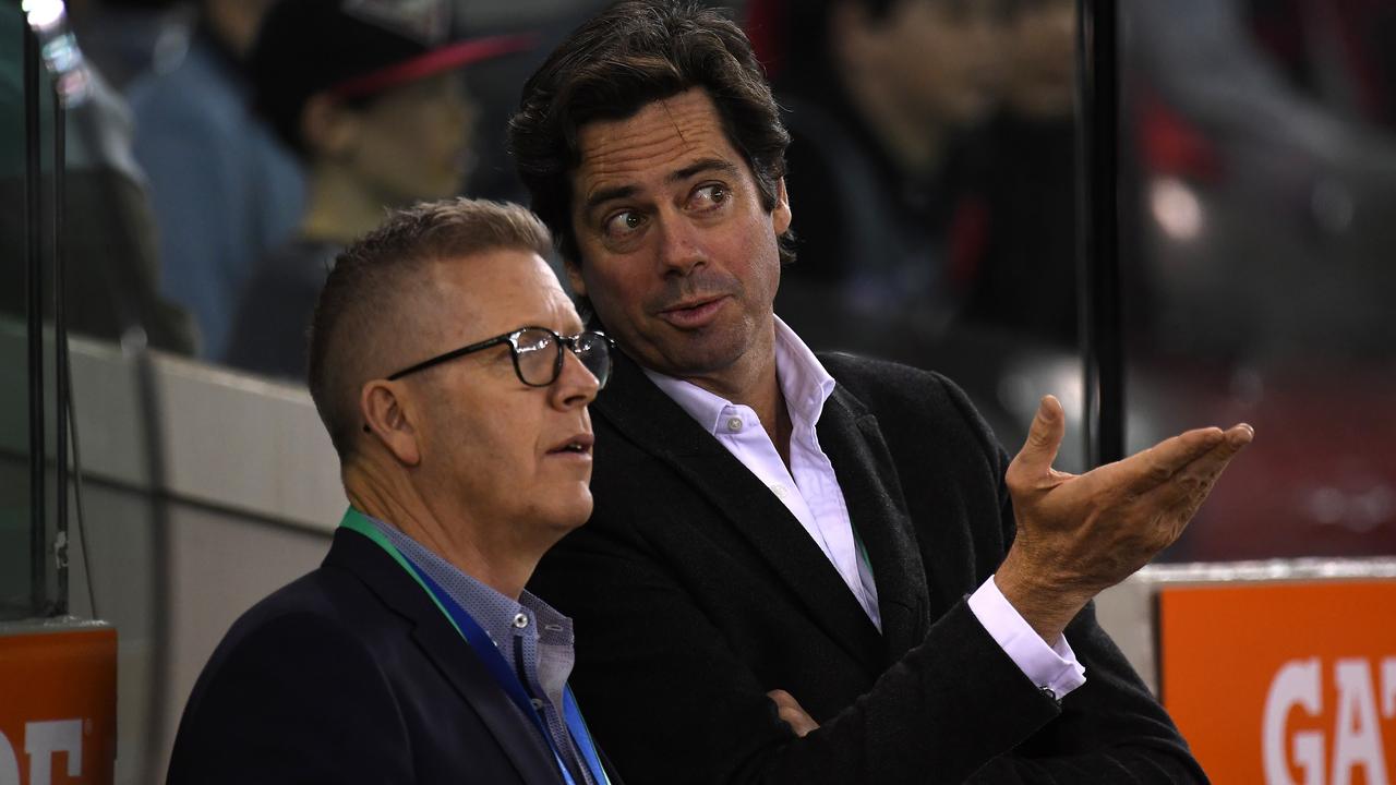 Gillon McLachlan and Steve Hocking and the AFL executive shared in $10.73 million in wages and bonuses. Picture: Picture: AAP