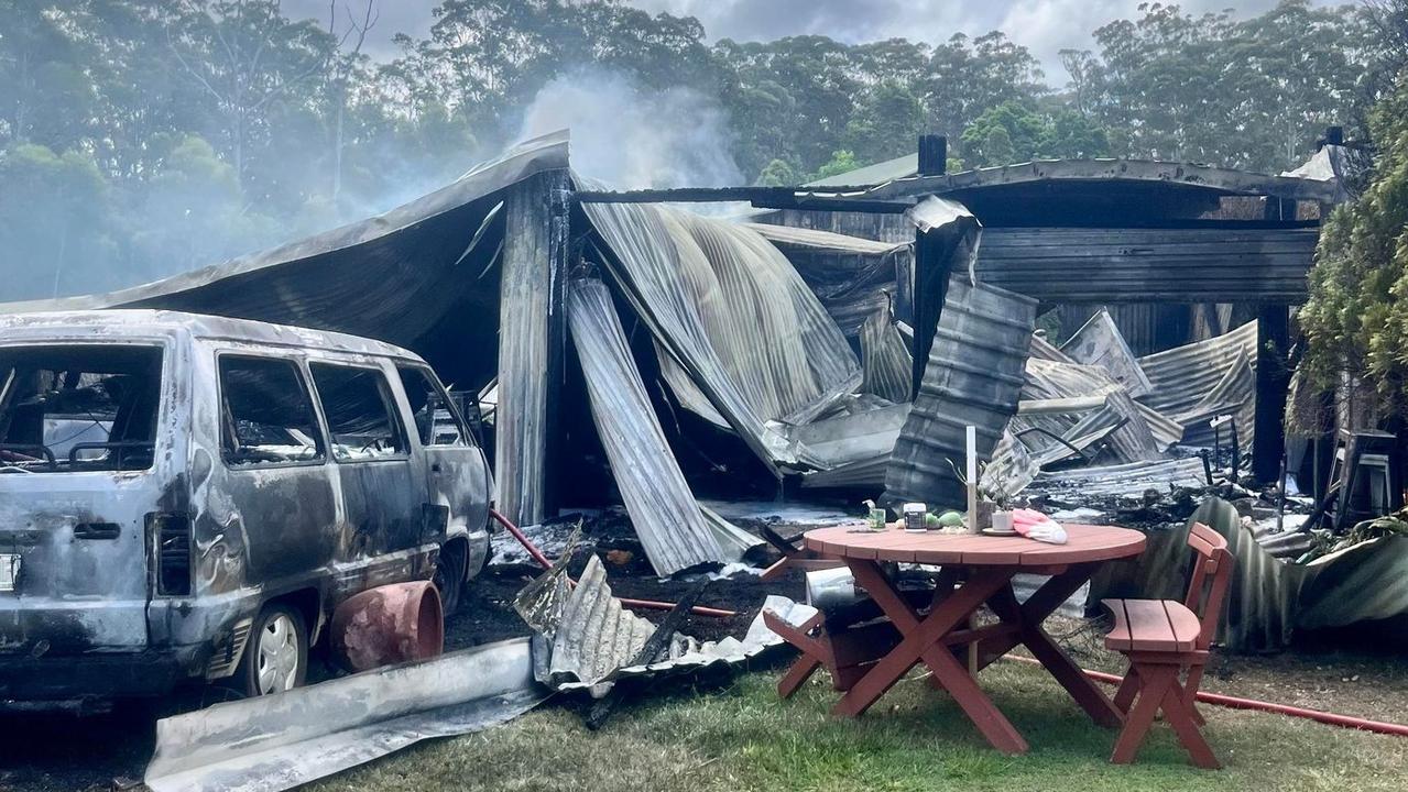 Fire crews tried to save the shed at Eudlo but nothing could be salvaged.