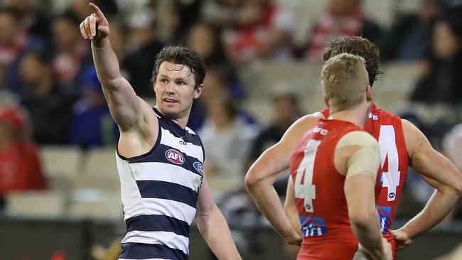 Patrick Dangerfield kicked four first-half goals. Picture: Alex Coppel