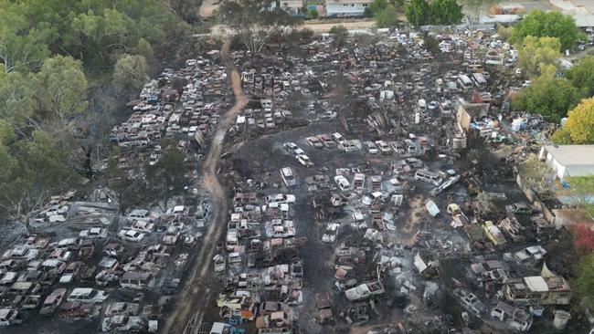 Aftermath: Aerial view shows the extensive damage left behind on Duchess Road after the fire was extinguished. Source: Marco Bracchi.