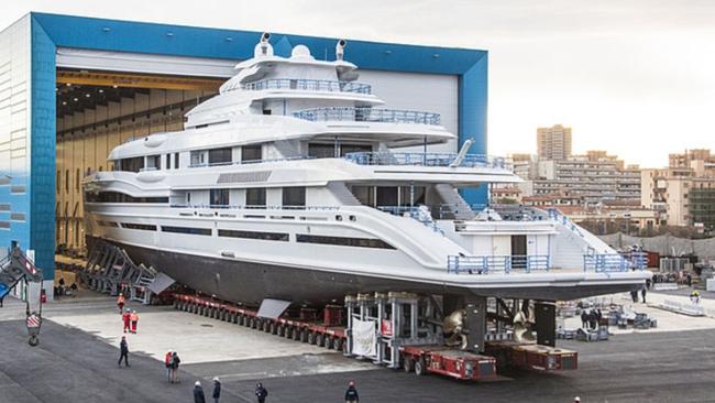 Work continues on James packer's new yacht. Picture: Giuliano Sargentini/Benetti