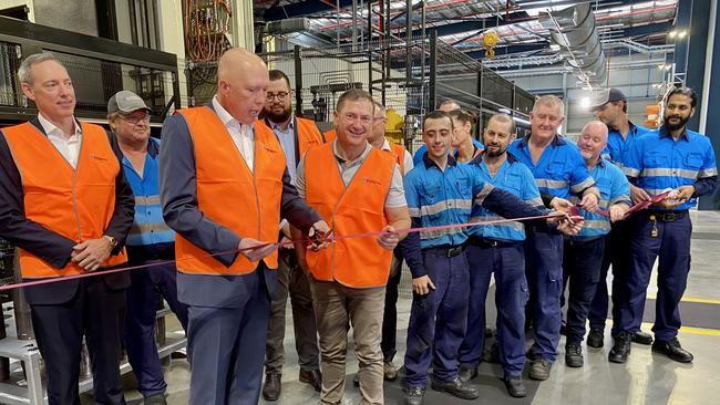 Minister for Defence Peter Dutton and Wide Bay MP Llew O'Brien cut the ribbon at the opening of the Rheinmetall NIOA munitions factory in Maryborough.