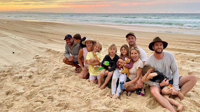 Chris and Liam Hemsworth with Elsa Pataky and friends Luke and April Munro at Rainbow Beach and Double Island Point. Picture: Instagram/@aprilmun