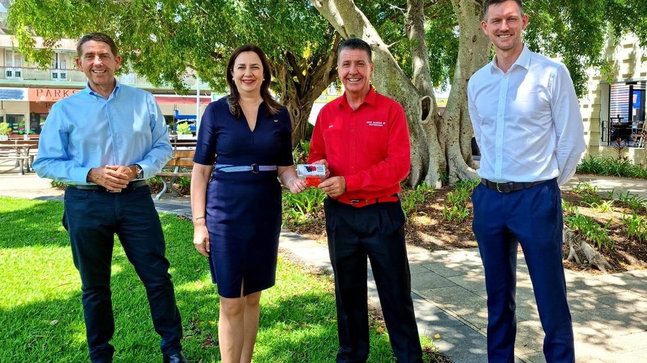 Premier Annastacia Palaszczuk in Maryborough with the city's MP Bruce Saunders at the train factory announcement.