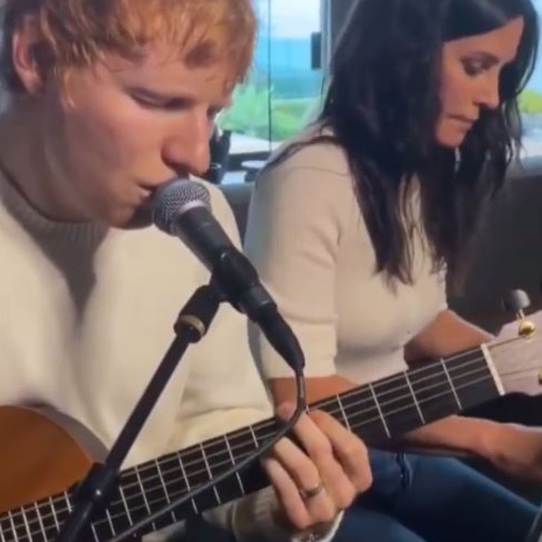 Courteney Cox and Ed Sheeran have teased a potential music collaboration later this month. Picture: Instagram/teddysphotos