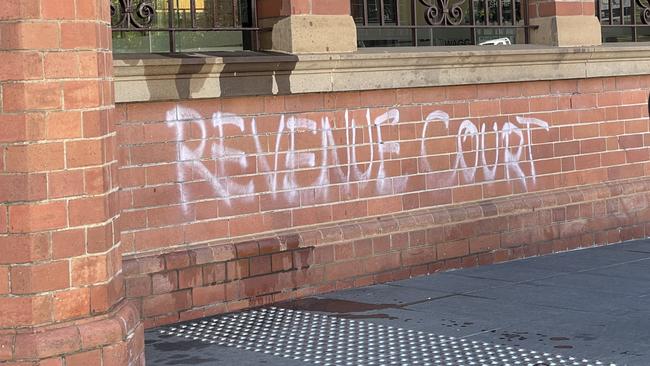 Police are investigating after a vandal spray-painted the front of Wagga Local Court.