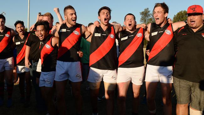 Braybrook celebrates its 2014 Division 3 premiership. Picture: David Smith