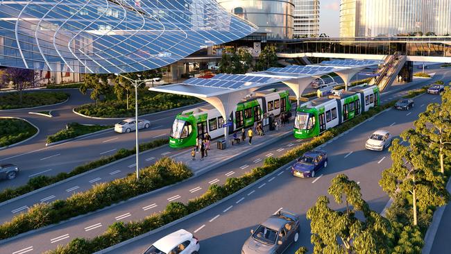 A proposed trackless tram route forms part of a blueprint for Melbourne’s booming southeast. Picture: Supplied