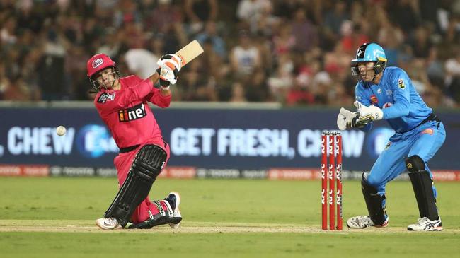 Josh Phillippe was the star of the show scoring an unbeaten 83 off 52 balls in the Sydney Sixers win over Adelaide Strikers in the Big Bash League cricket match at Coffs International Stadium in Coffs Harbour, Sunday, January 5, 2020. Photo: Jason O'Brien / AAP. Picture: JASON O'BRIEN