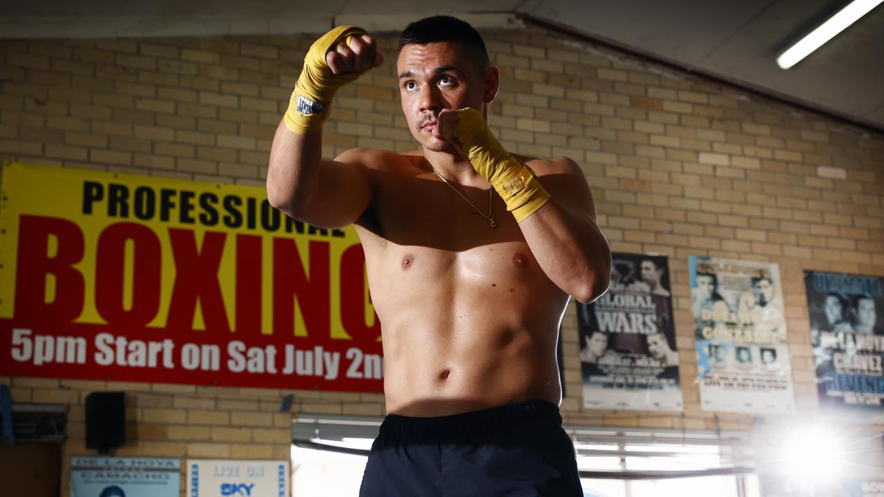 DAILY TELEGRAPH 19TH OCTOBER 2022 Pictured at his gym at the PCYC in Rockdale is boxer Tim Tszyu. Today marks 100 days until his fight for the undisputed super-welterweight titles against Jermell Charlo in Las Vegas. Picture: Richard Dobson