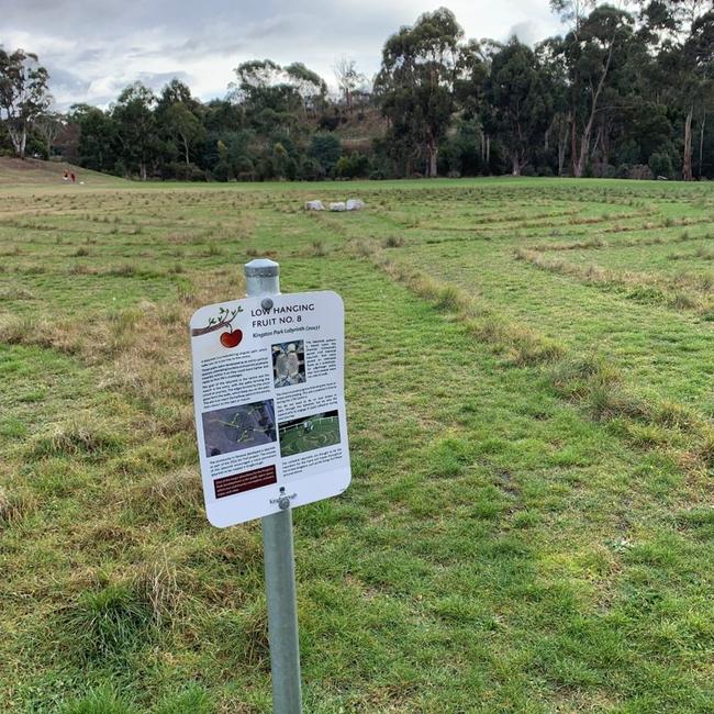 Kingborough Council will stop hand mowing the labyrinth at the old Kingston High School to help keep rates low. Picture: SUPPLIED