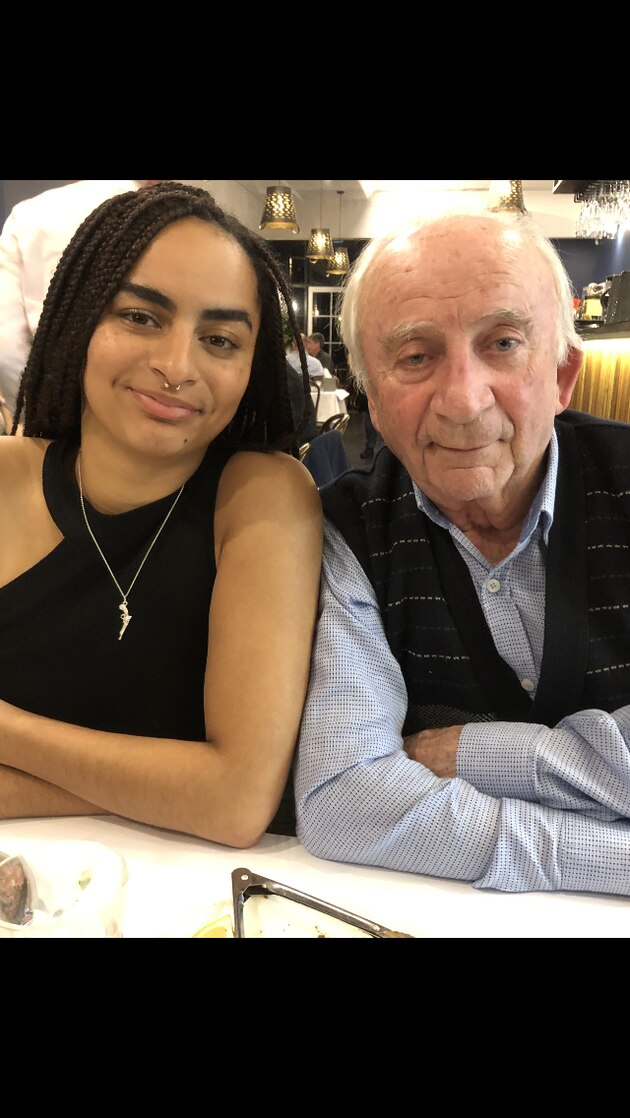 Athenie Kalos with her grandfather who died as COVID hit Melbourne.