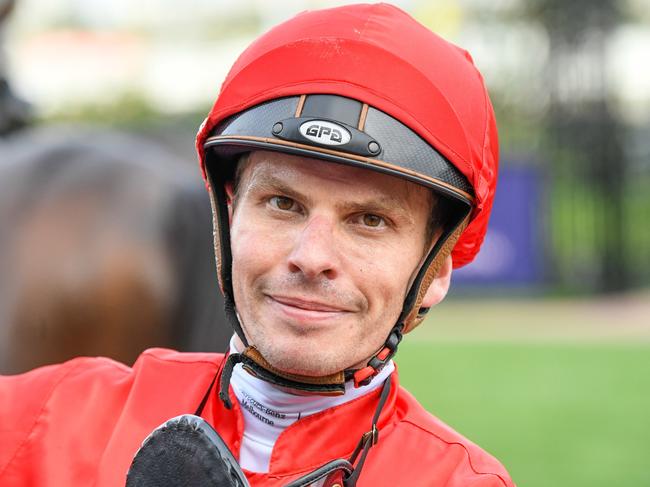 Ben Melham after winning the VRC St Leger, at Flemington Racecourse on April 25, 2020 in Flemington, Australia.(Reg Ryan/Racing Photos via Getty Images)