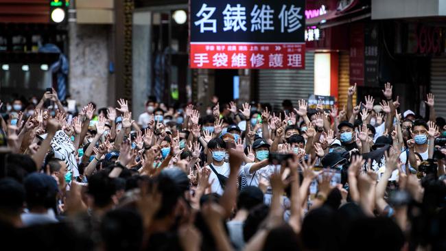 Activists rally against the new national security law on July 1, 2020. Picture: AFP