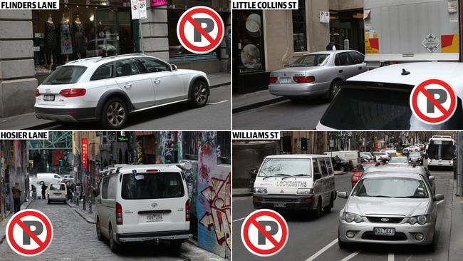 Some examples of poor parking in central Melbourne. Pictures: David Crosling