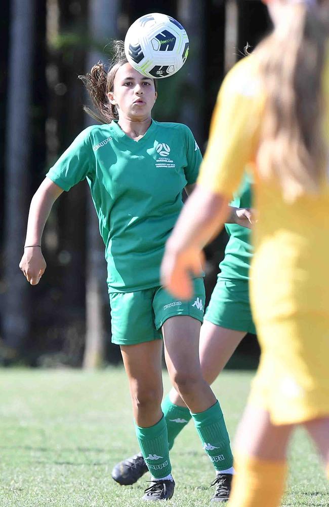 Football Queensland Community Cup carnival, Maroochydore. U13-14 girls, Sunshine Coast V Darling Downs. Picture: Patrick Woods.