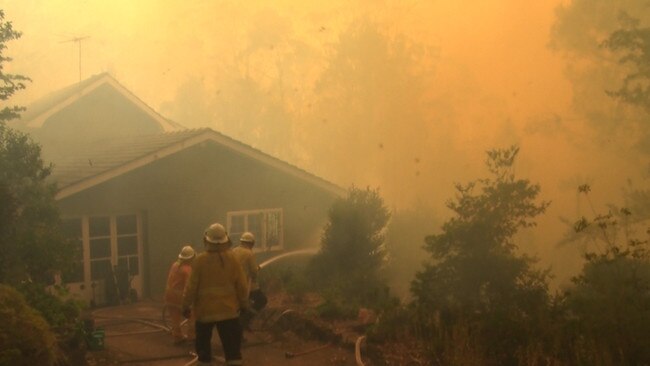 More than 1800 firefighters were working through the night to douse flames threatening homes at the Gospers Mountain near the Blue Mountains. Picture: NSW RFS