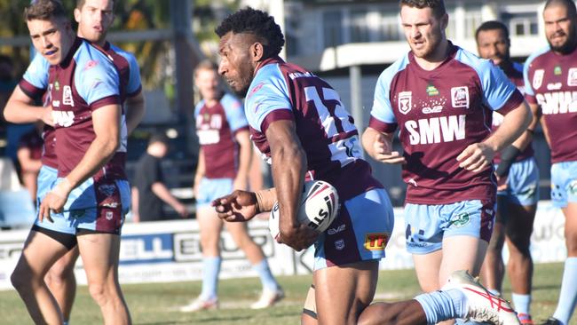 CQ Capras backrower Nixon Putt makes a barnstorming run against the Souths Logan Magpies at Browne Park. Photo: Pam McKay