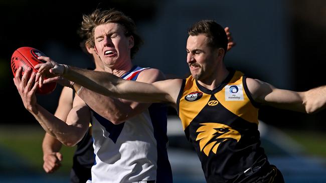 West Preston-Lakeside’s Aidan Tilley takes a mark under pressure last year. He is joining Wangaratta. Picture: Andy Brownbill