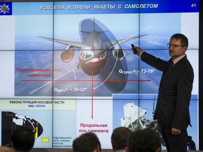 Mikhail Malyshevsky, an adviser to the director general of the state-controlled Almaz-Antei consortium, speaks in Moscow, Russia, Tuesday, June 2, 2015. The Russian maker of the Buk air defense missile system said Tuesday that it has concluded that Malaysian Airlines flight 17 was downed by an older version of the missile, which isn't in service with the Russian military but is in Ukrainian arsenals. (AP Photo/Ivan Sekretarev)