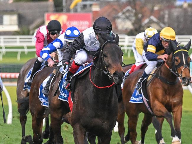 Mr Brightside (NZ) ridden by Craig Williams wins the Quayclean P.B. Lawrence Stakes at Caulfield Racecourse on August 19, 2023 in Caulfield, Australia. (Photo by Reg Ryan/Racing Photos via Getty Images)