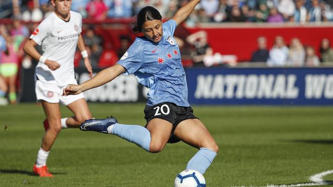 Sam Kerr in action for the Chicago Red Stars. Picture: AP Photo