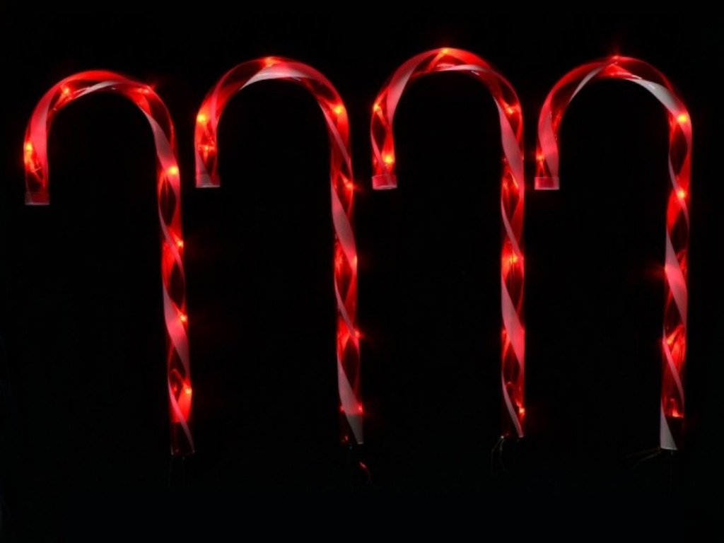 Red &amp; White Stripe LED Candy Cane Solar Powered Path Lights. Picture: Christmas Warehouse.