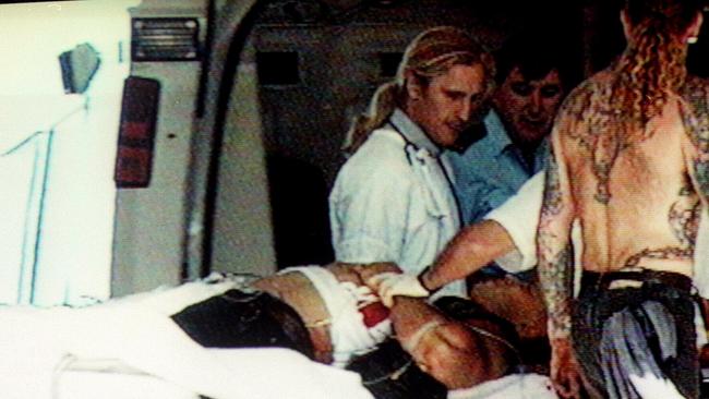 Zarkoff being taken into hospital after the shooting.