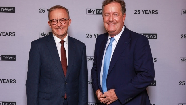 Anthony Albanese and Piers Morgan at the Sky News 25th Anniversary celebration on February 23. Picture: Justin Lloyd