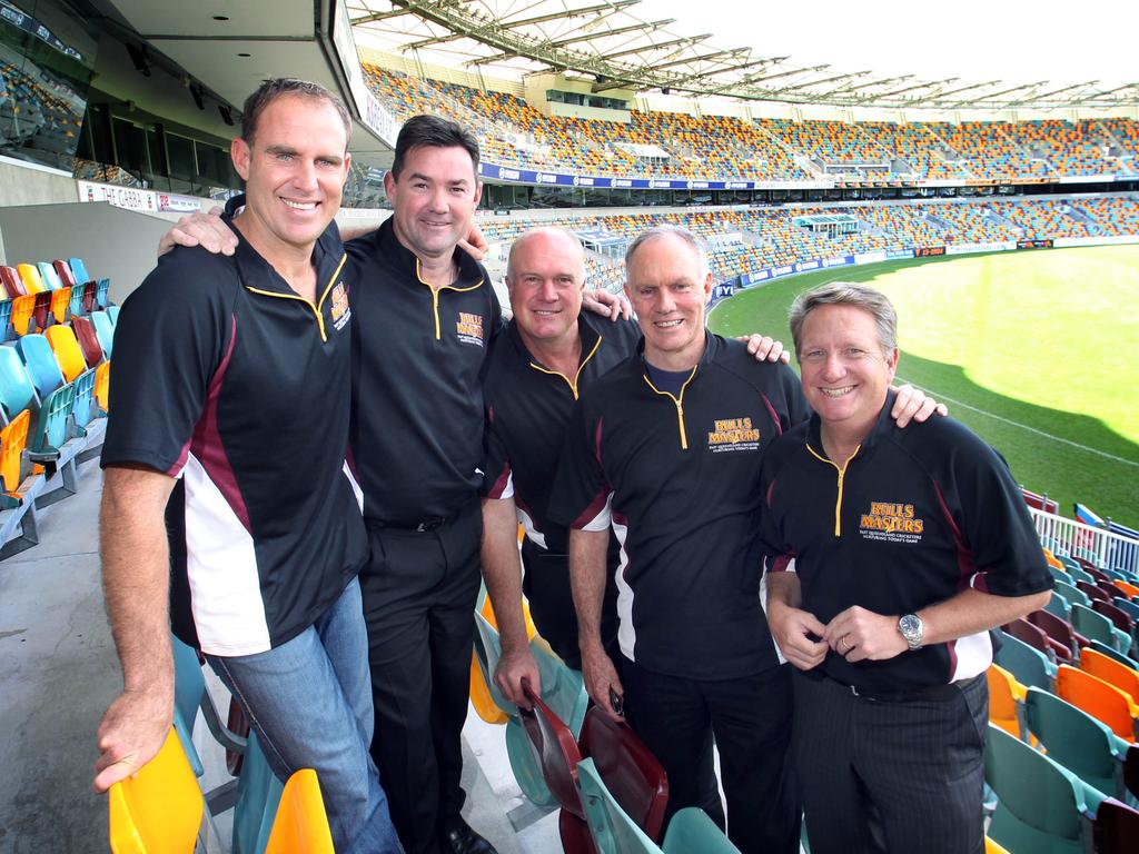 Maher with Matt Hayden, Carl Rackemann, Greg Chappell and Ian Healy at a Bulls Masters event at the Gabba . Picture: Glenn Barnes/News Corp Australia