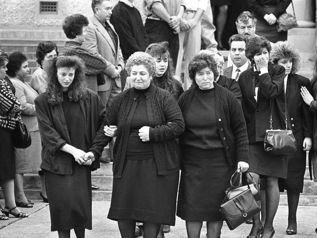 Friends and family mourn Salvatore Rotiroti at his Geelong funeral at Holy Spirit Church in 1988.