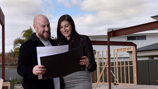 First home owners Erin and Matt Christopher are building their first home with Bradford Homes. Picture: Naomi Jellicoe