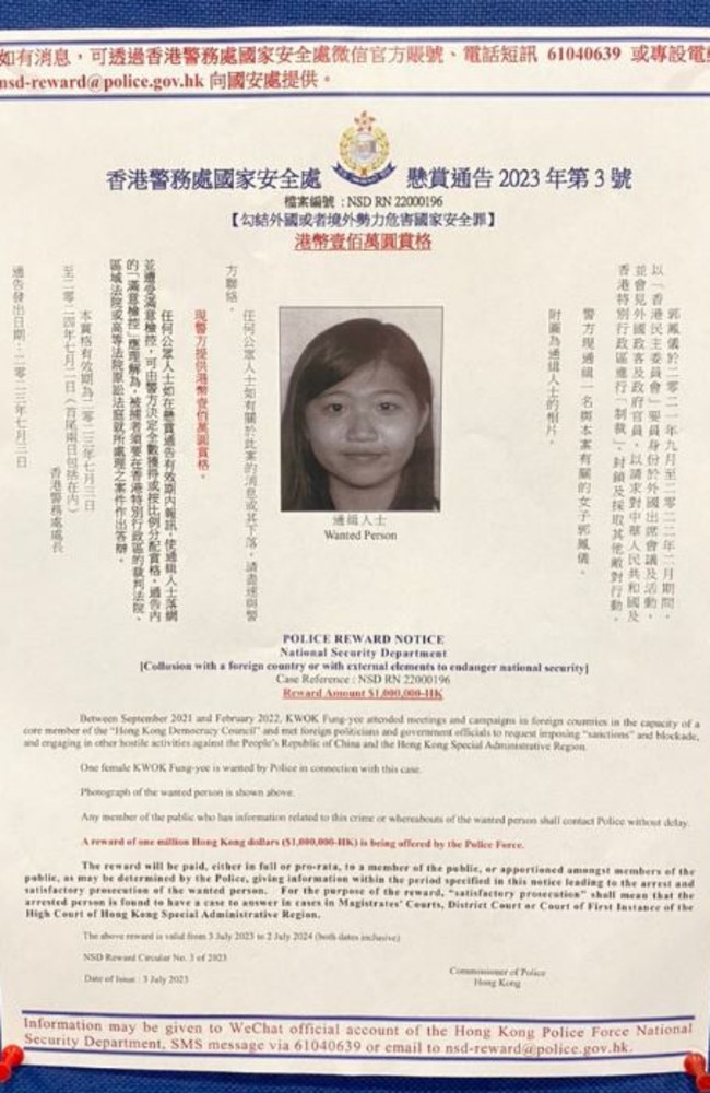 Now six years later, Anna’s photo is being used on a wanted poster with a bounty on her head. Picture: Twitter / Anna Kwok