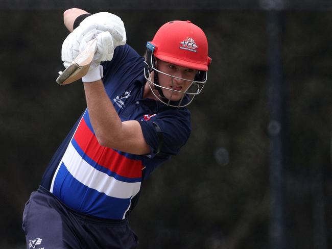 Victorian Premier Cricket: Footscray v Ringwood: Dylan Brasher of Footscray batting on Saturday 5h of November, 2022 in Footscray, Victoria, Australia.Photo: Hamish Blair