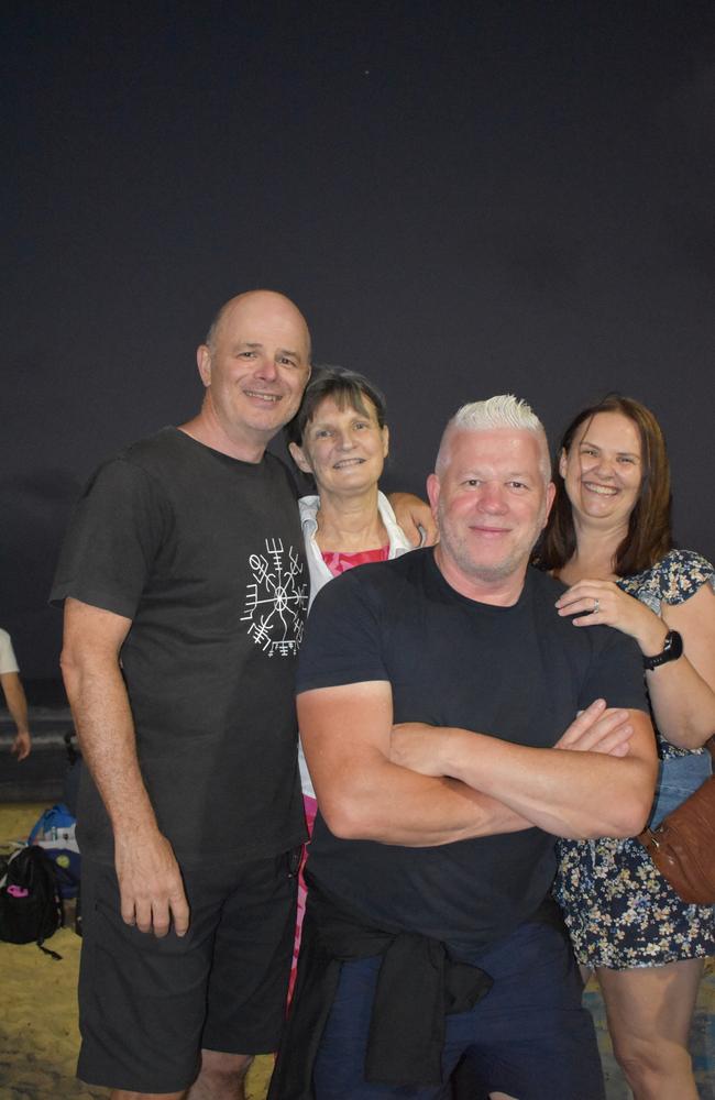 Rodney McCallum, Nicki McCallum, Winston Harris and Naomi Harris celebrating New Year's Eve 2022 at Mooloolaba. Photo: Elizabeth Neil