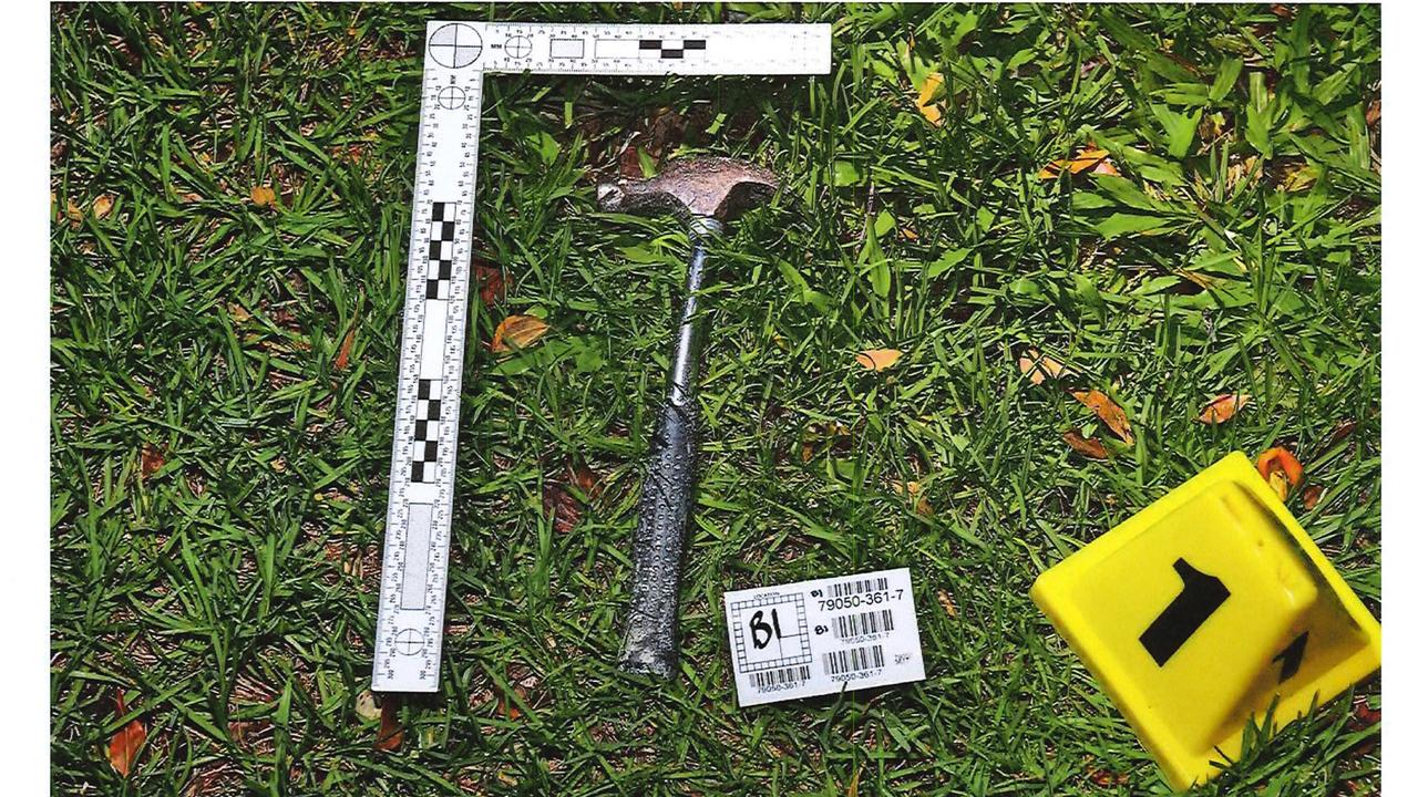 Police photos from the Cobby crime scene including the hammer Andrew Cobby used to attack Kym Cobby crime – Photo Supplied QLD Police