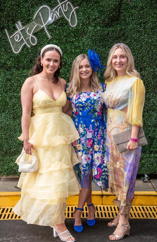 Isabelle Harris (left) with Santeesha Fowkes and Mieke Koorts. IEquine Toowoomba Weetwood Raceday - Clifford Park Saturday September 28, 2024 Picture: Bev Lacey