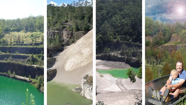 Hornsby Quarry in 2016, 2018, 2019 and artist impressions of the future Hornsby Park. 