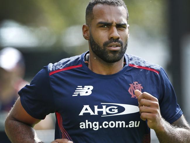 Melbourne recruit and former Collingwood player Heritier Lumumba at Demons training on Gosch's Paddock.  Picture: David Caird.