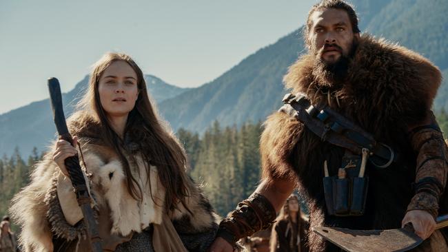 This image released by Apple TV Plus shows Jason Momoa, right, and Hera Hilmar in a scene from See. Picture: Supplied.