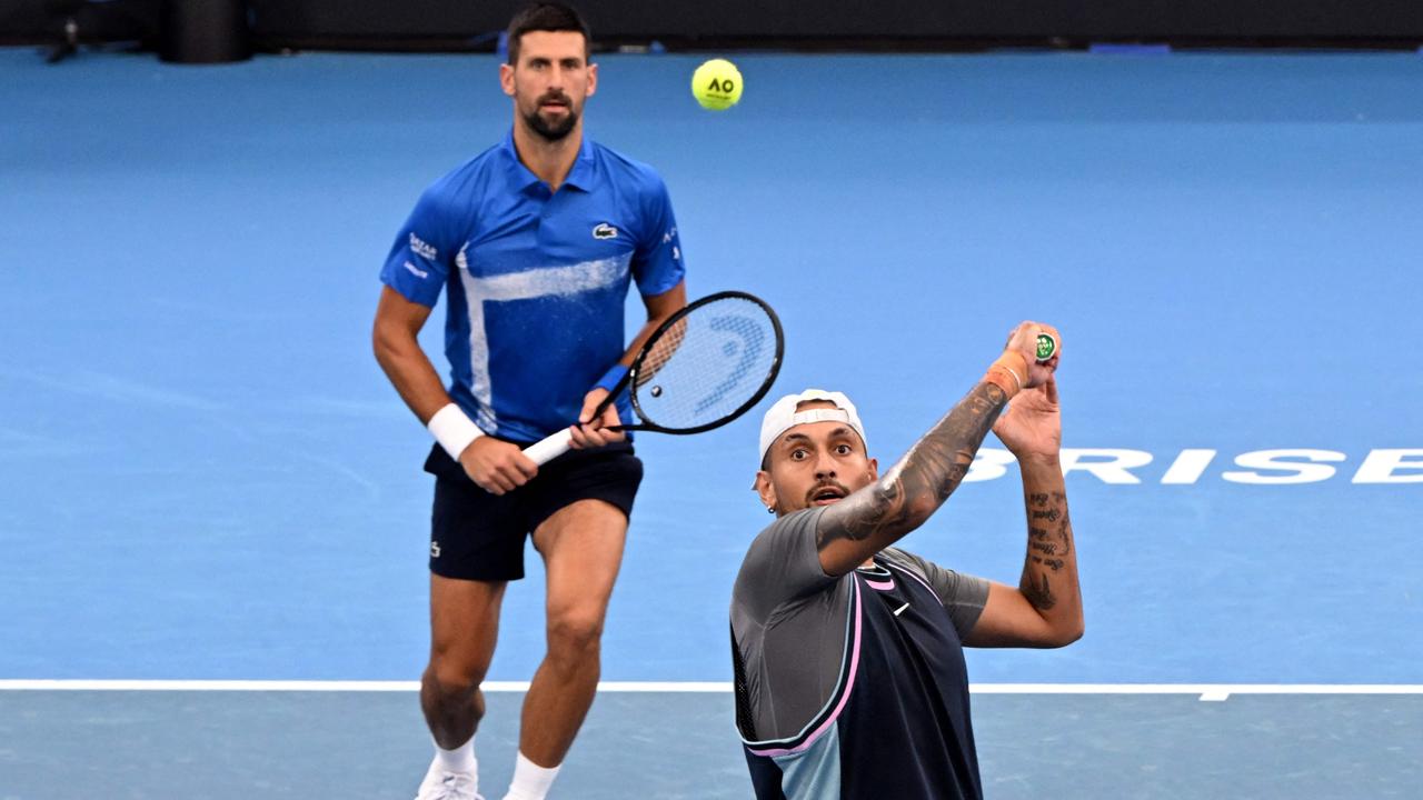 Novak Djokovic (top) and Nick Kyrgios headlined this year’s Brisbane International. Picture: William West/AFP